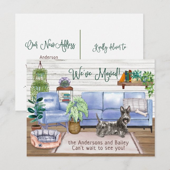 Cute Scottish Terrier Cozy New Home Moving     Announcement Postcard (Front/Back)