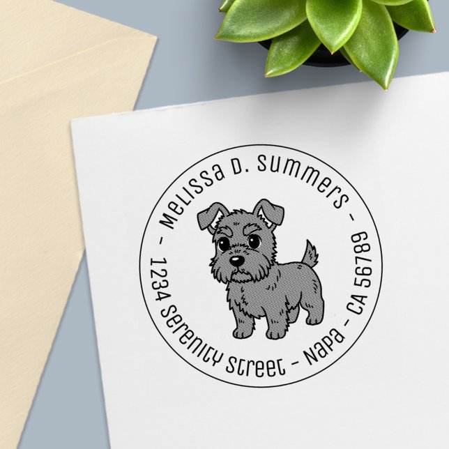 Cute Scottish Terrier Dog Round Address Self-inking Stamp (Creator Uploaded)