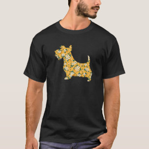 Cute Scottish Terrier Flower Floral Silhouette Dog T-Shirt