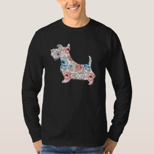 Cute Scottish Terrier Flower Floral Silhouette Dog T-Shirt