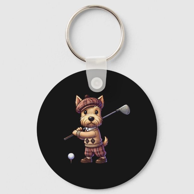 Cute Scottish Terrier Playing Golf Golfer Golfing  Keychain (Front)