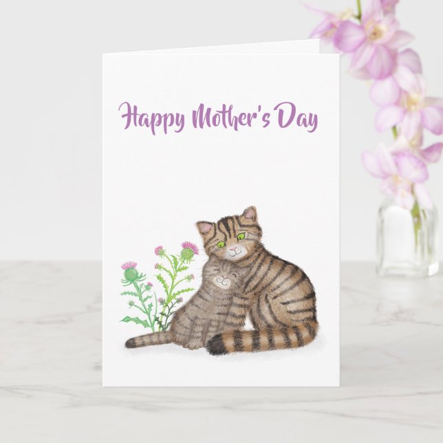 Cute Scottish Wildcats Mother's Day card (Orchid)