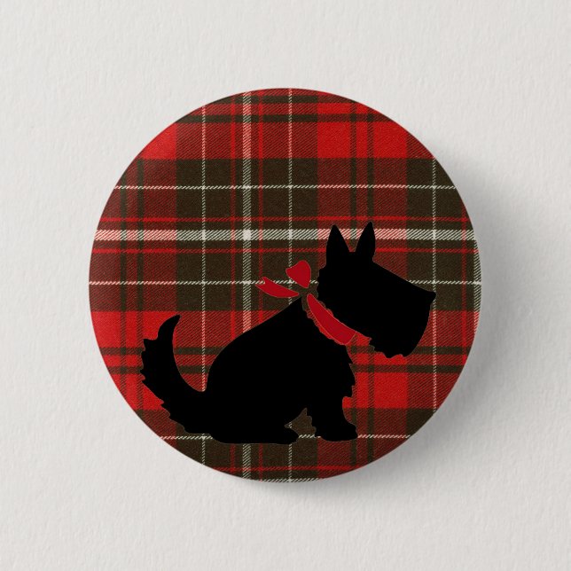 Cute Scotty Dog & Red Tartan 2 Inch Round Button (Front)