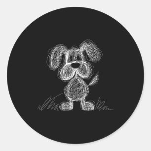 Cute scribble puppy dog doodle cartoon style  classic round sticker