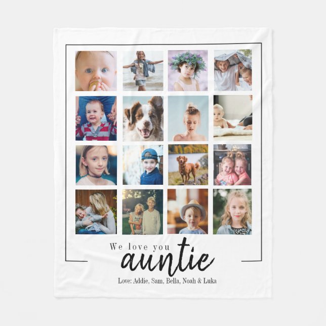 Cute script 16 photo collage auntie gift fleece blanket (Front)