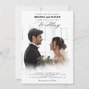 Cute Script Elegant Photo Overlay White Wedding In Invitation