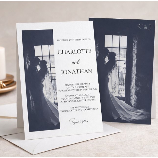 Cute Script Elegant Photo Overlay White Wedding Invitation (Creator Uploaded)
