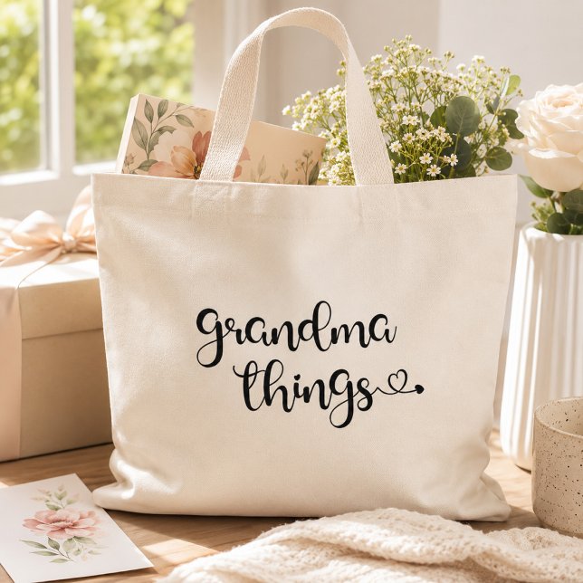 Cute Script Grandma Things Stylish Large Tote Bag (Creator Uploaded)