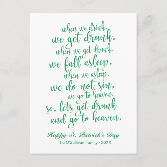 Cute Script Irish Toast St. Patrick's Day Postcard (Front)