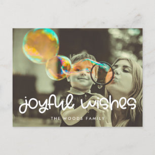 Cute script Joyful wishes Holiday photo Postcard