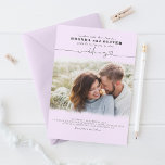 Cute Script Light Purple Photo Overlay Wedding Invitation<br><div class="desc">Romantic modern and minimal wedding photo invitations</div>