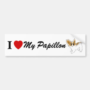 Cute Scruffy Papillon I Heart Love My Papillon Bumper Sticker