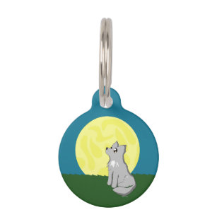 Cute Scruffy Wolf with Moon Custom Pet ID Tag