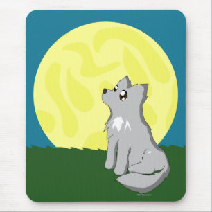 Cute Scruffy Wolf with Moon Mouse Pad