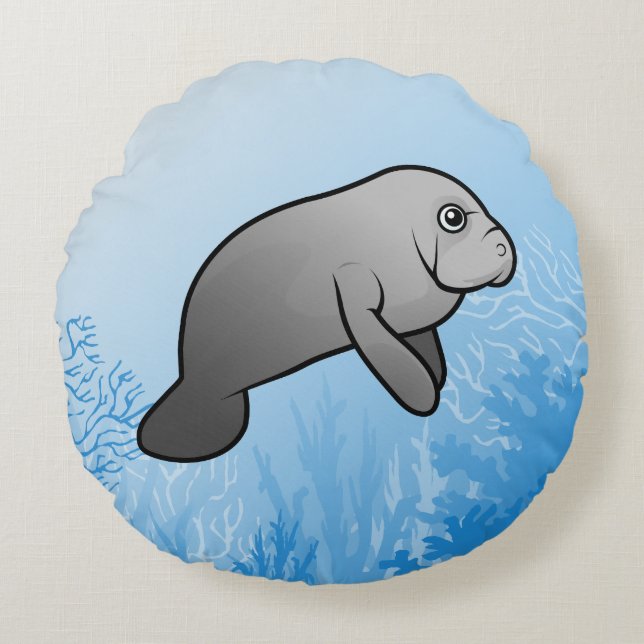 Cute Scubadorable Manatee Round Pillow (Front)