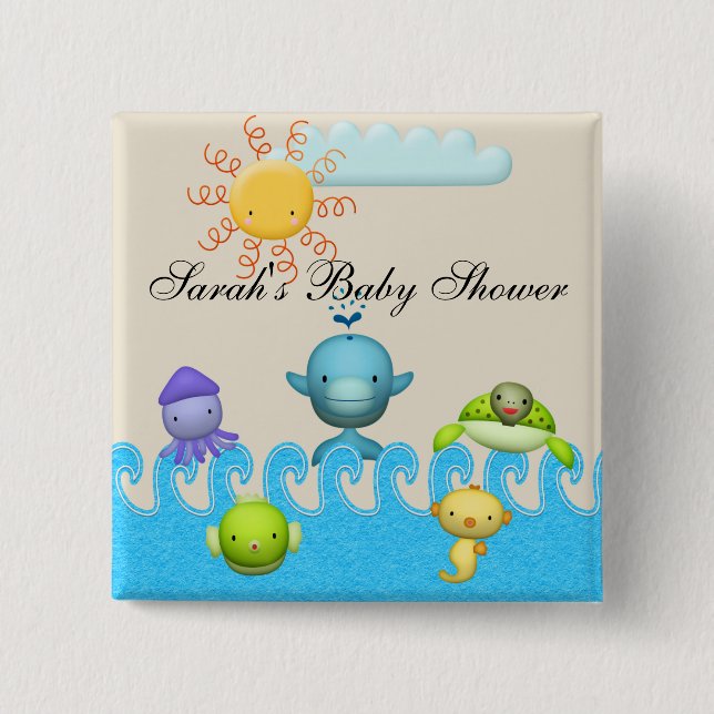Cute Sea Animals Baby Shower 2 Inch Square Button (Front)