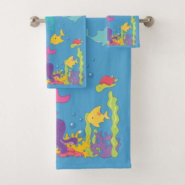 Cute Sea Animals Bath Towel Set (Insitu)