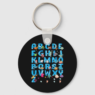 Cute Sea Animals Funny Alphabet Summer Abcs Back T Keychain