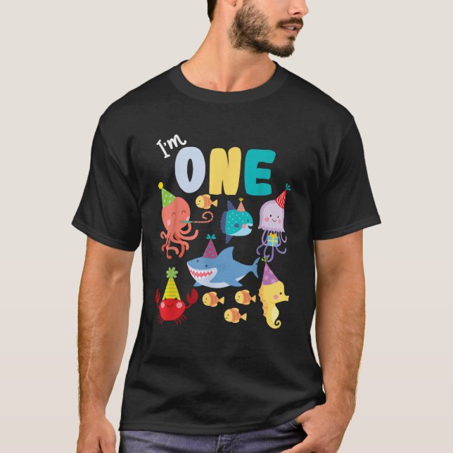 Cute Sea Animals Ocean Creatures Party 1st Birthda T-Shirt (Front)