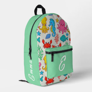 Cute Sea Animals Pattern Custom Monogram Name Kids Printed Backpack