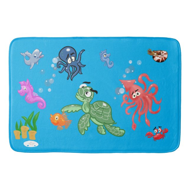 Cute Sea Creatures Bath Mat (Front)