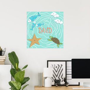 Cute Sea Creatures Personalized Wall Art 