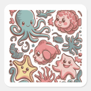 Cute Sea Creatures Square Sticker