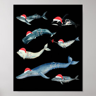 Cute Sea Creatures Whales Orca Christmas Ocean Ani Poster