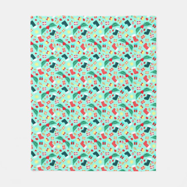Cute Sea Green Christmas Pattern Colourful Fleece Blanket (Front)