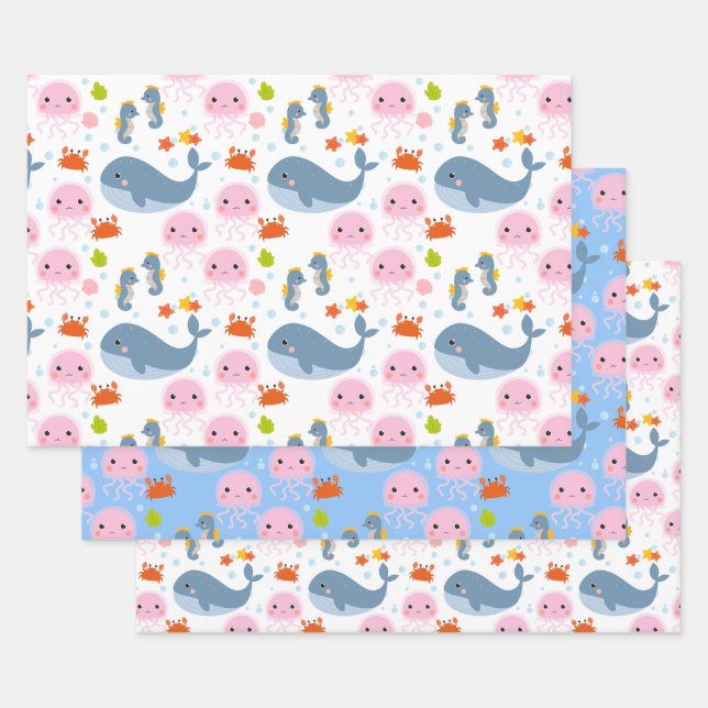 Cute Sea-life Collection 6 Crafting Wrapping Paper Sheet (Set)