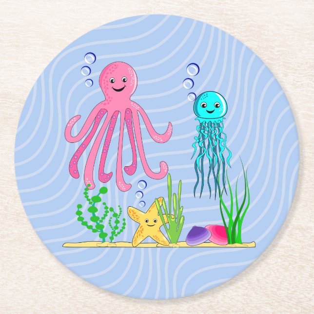 Cute Sea Life Paper Coaster (Front)
