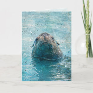 Cute Sea Lion Marine Mammal All Occasion Blank Holiday Card