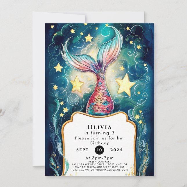 Cute Sea Mermaid Birthday Invitation (Front)