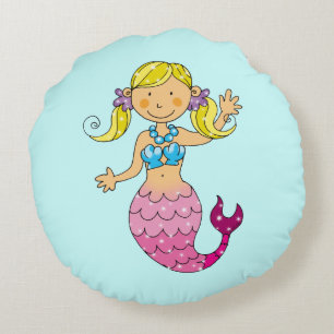 cute sea mermaid princess (blonde hair) round pillow
