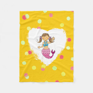 cute sea mermaid princess (brown hair) fleece blanket