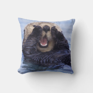 Cute Sea Otter   Alaska, USA Throw Pillow