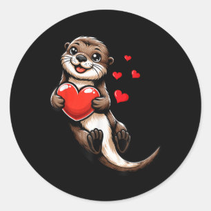 Cute Sea Otter Valentines Heart Lover Funny Boys G Classic Round Sticker
