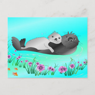 Cute Sea Otters Postcard