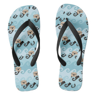 Cute Sea Otters Riding the Waves Flip Flops