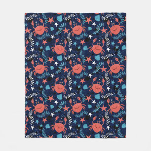 Cute sea pattern with crabs. fleece blanket