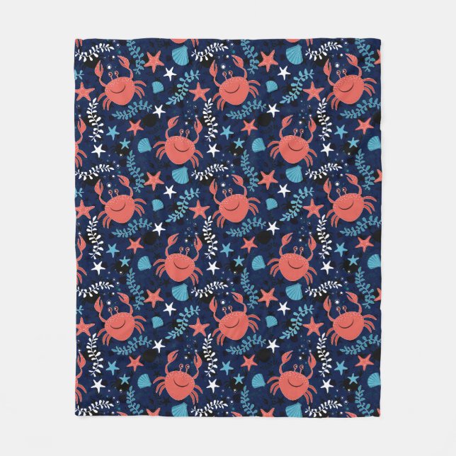 Cute sea pattern with crabs. fleece blanket (Front)