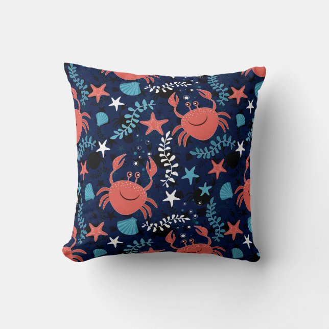 Cute sea pattern with crabs. throw pillow (Front)