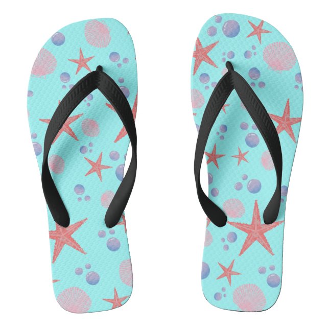 Cute Sea Shell starfish Coastal Summer Ocean Beach Flip Flops (Footbed)