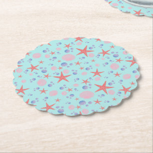 Cute Sea Shell starfish Coastal Summer Ocean Beach Paper Coaster