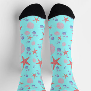 Cute Sea Shell starfish Coastal Summer Ocean Beach Socks
