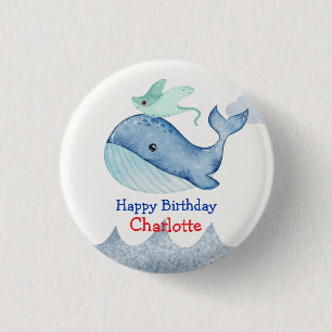 Cute Sea stingray whale fish Birthday party 1 Inch Round Button
