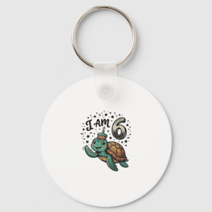 Cute Sea Turtle 6th Birthday Vintage Shirt Design_ Keychain