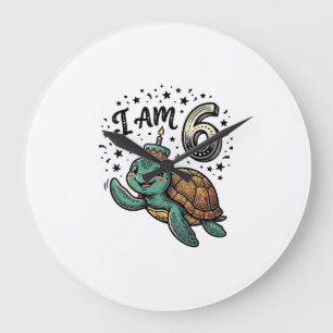 Cute Sea Turtle 6th Birthday Vintage Shirt Design_ Large Clock