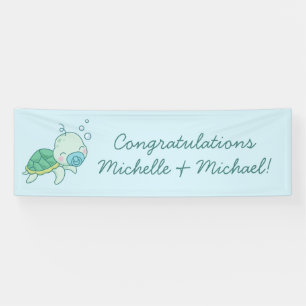 Cute Sea Turtle Baby Shower Blue Boy Banner