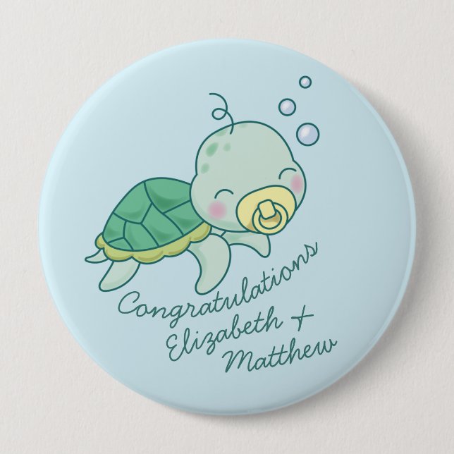 Cute Sea Turtle Baby Shower Kawaii 4 Inch Round Button (Front)
